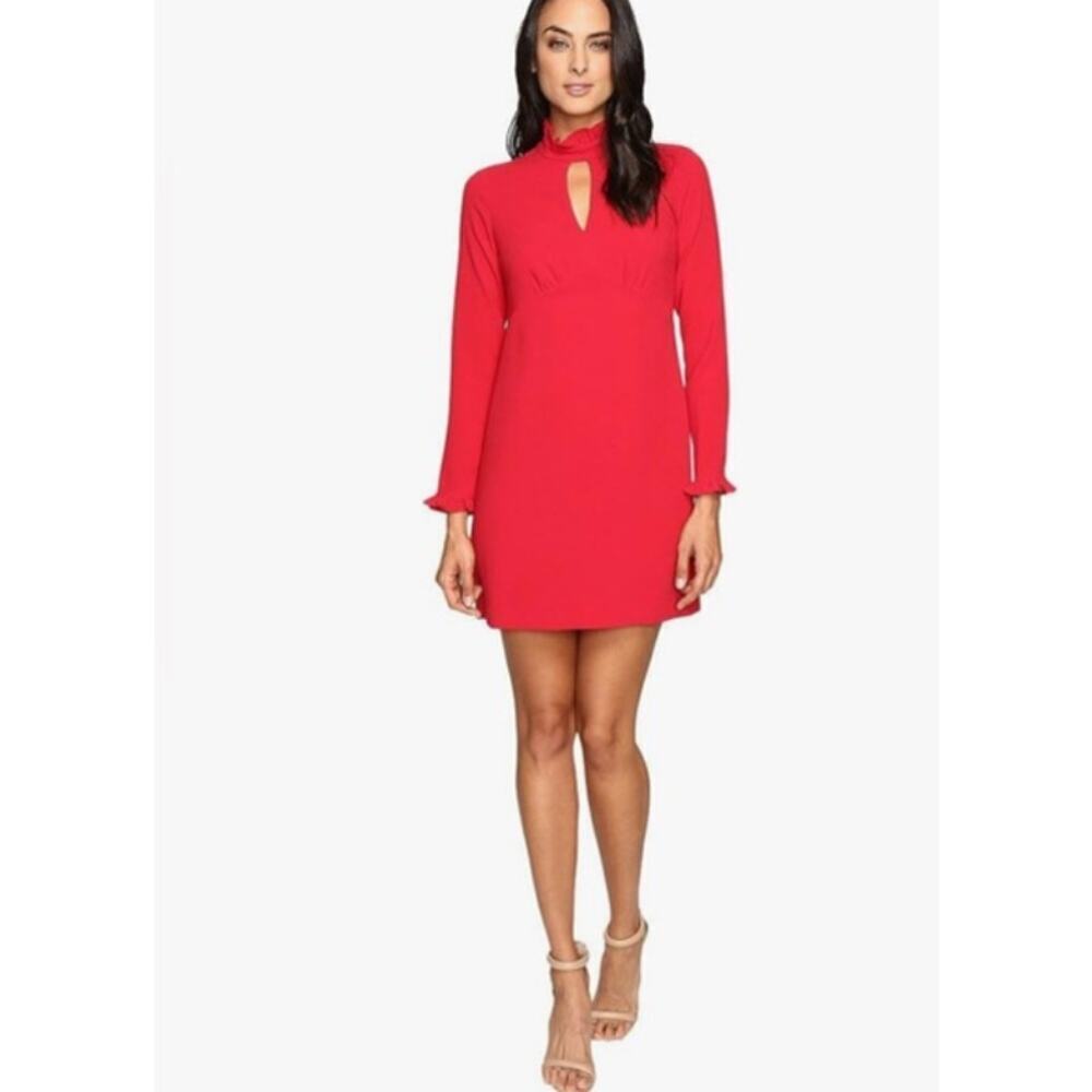 Shoshanna Melody Dress Red Long Sleeves Mini Shift Size 6